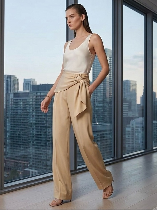 Prada Pants - Prada Silk Draped Trousers Cream w/ O-ring IT44 (8/10) #quietluxury #elitedesign